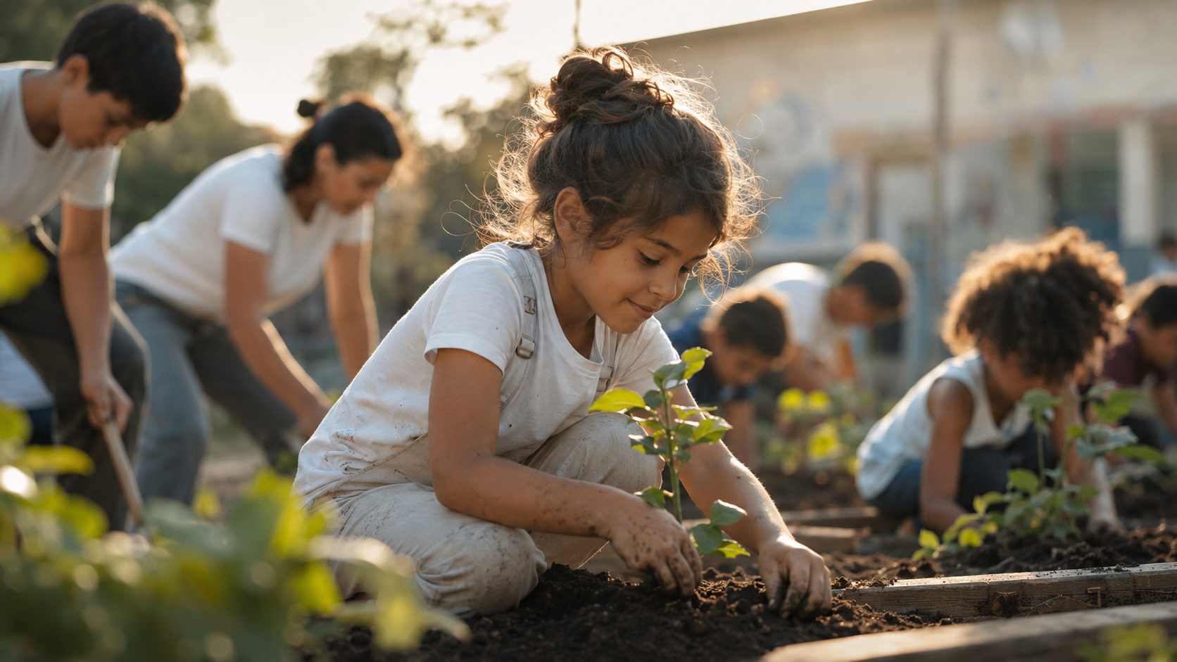 Niños plantando