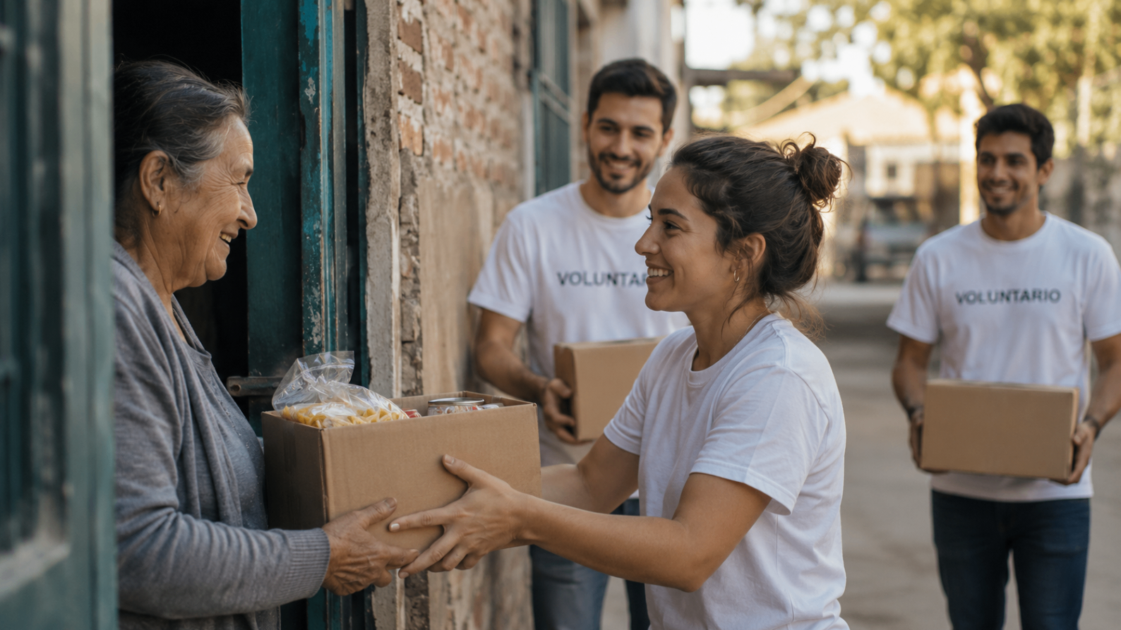 Voluntarios entregando ayuda